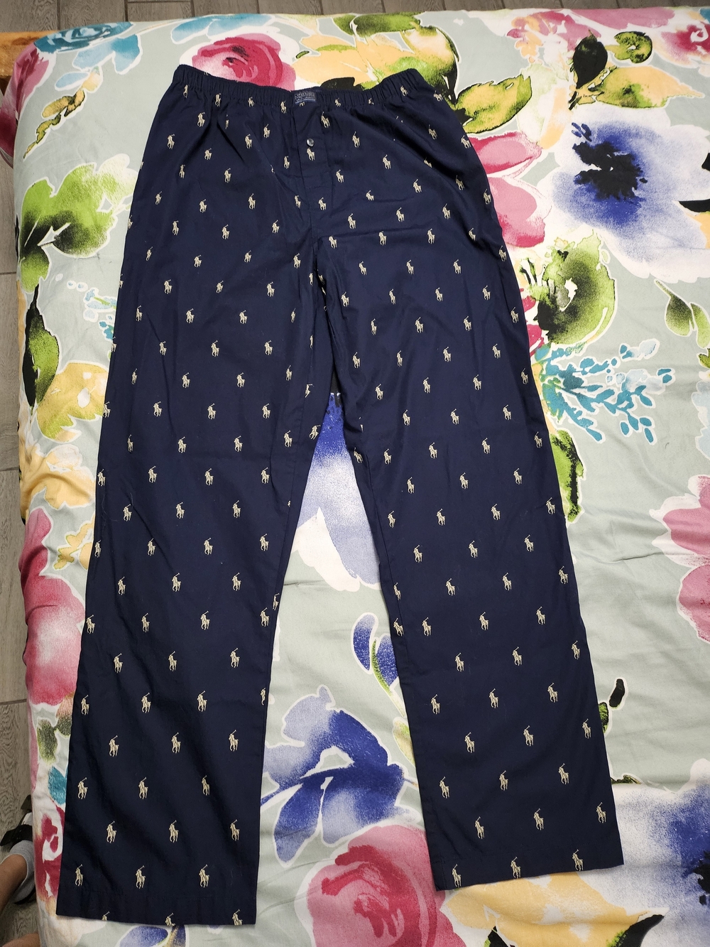 Polo by Ralph Lauren Navy Lounge Pants with All-Over Pony Embroidery